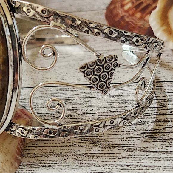 Enchanted Forest Sterling Silver Green Mossy Agate Cuff Bracelet - Picture 3 of 10